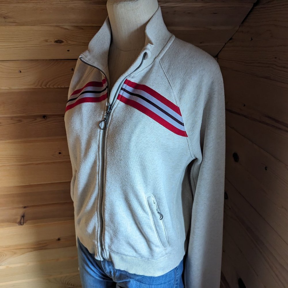 FP Movement by Free People Cream Zip-Up Jacket with Red and Pink Stripes
